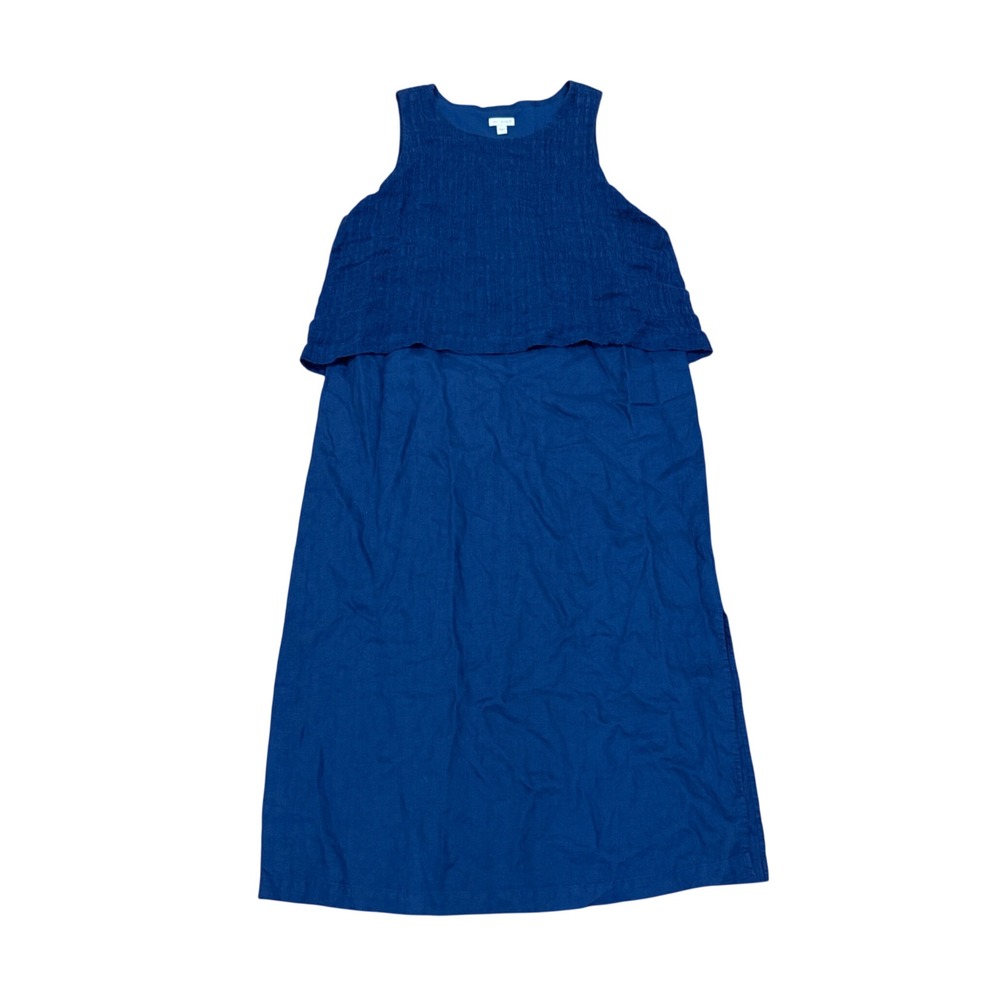 Pure J Jill Dress Womens Large‎ Batik Blue Maxi Layered Sleeveless 100% Linen L